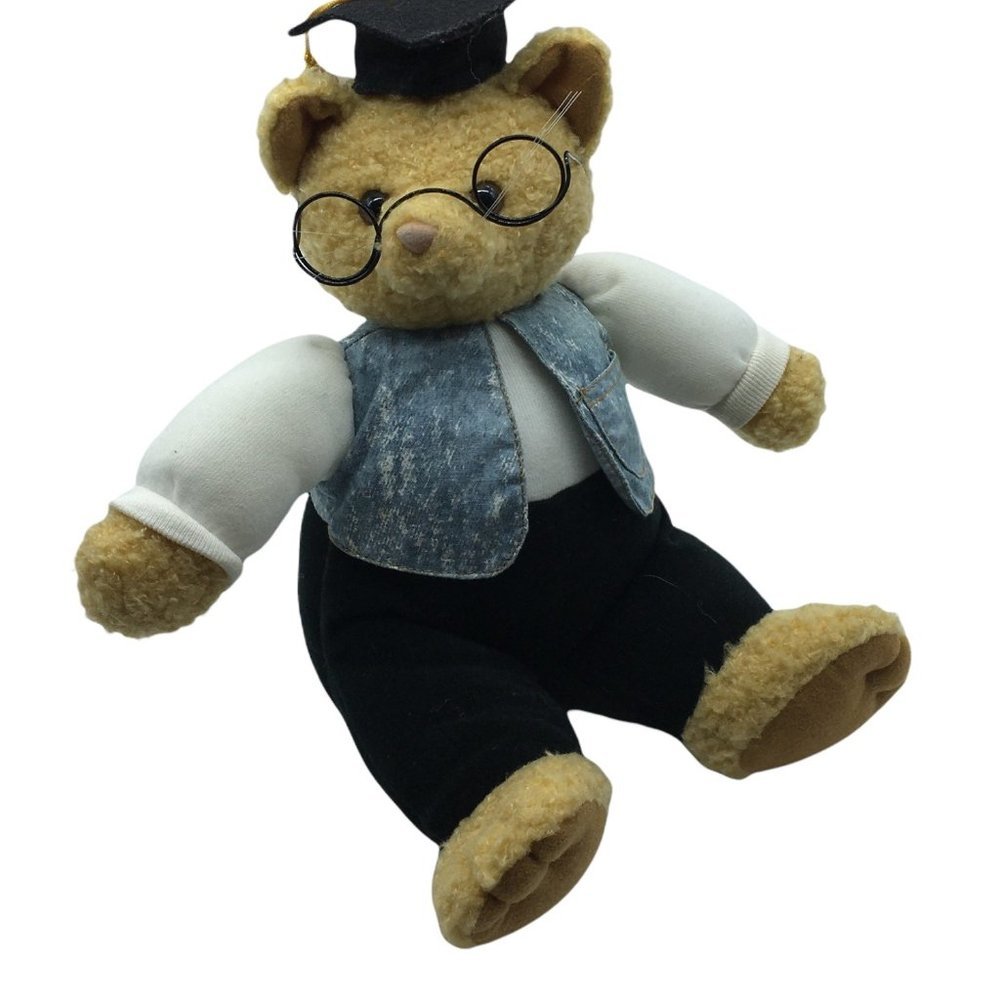 Hallmark Kitty Cat Plush Stuffed Animal 10" Graduation Cap Glasses Jean Jacket‎